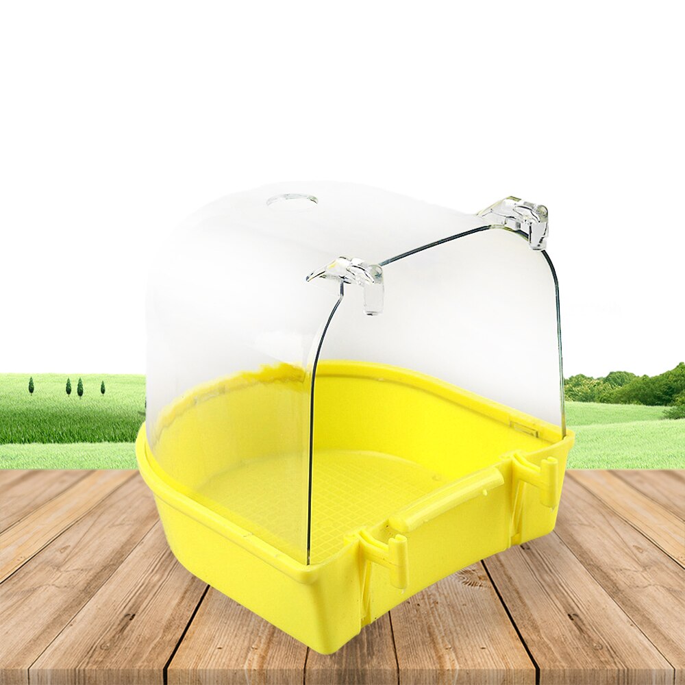 Caja de plástico para baño de aves, jaula colgante de plástico para baño de loros, periquitos, aves, cuencos para pájaros y mascotas, 1 unidad: D