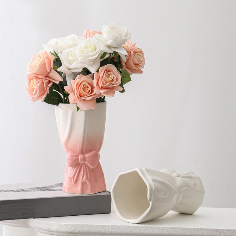 Keramisk blomrosévas bukettvas växter kruka torkade blommor grenar vas växter korg nordisk vit rosa keramikvas