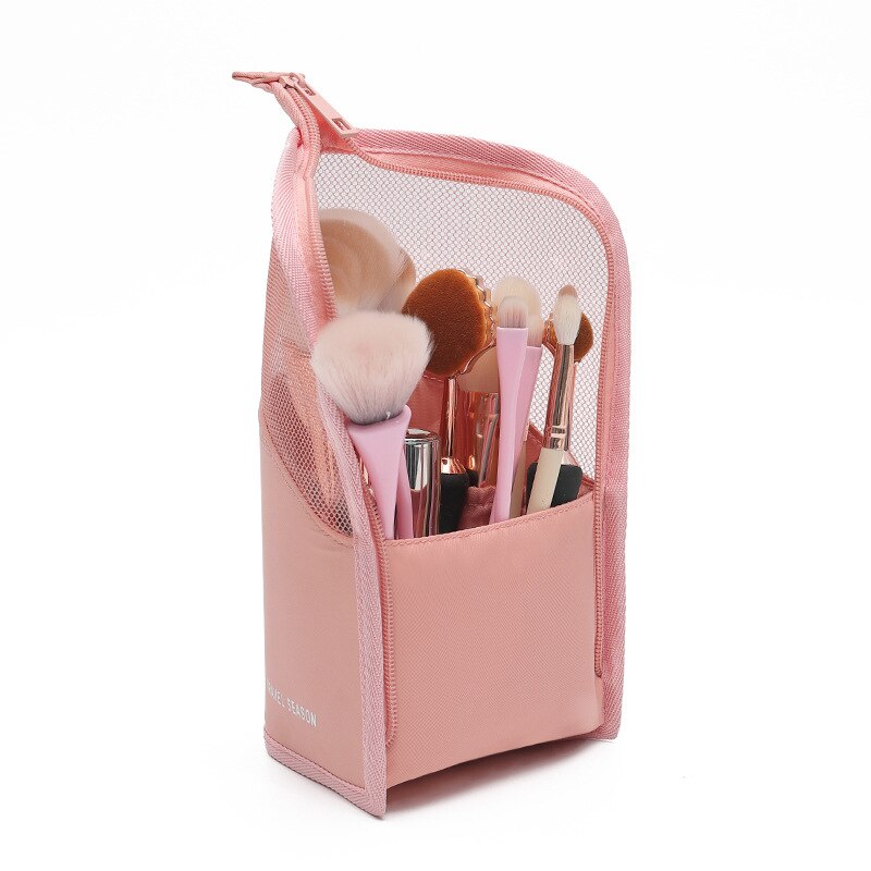1 Pc Stand Cosmetische Tas Voor Vrouwen Clear Rits Make-Up Tas Reizen Vrouwelijke Make-Up Borstel Houder Organizer Toilettas: pink