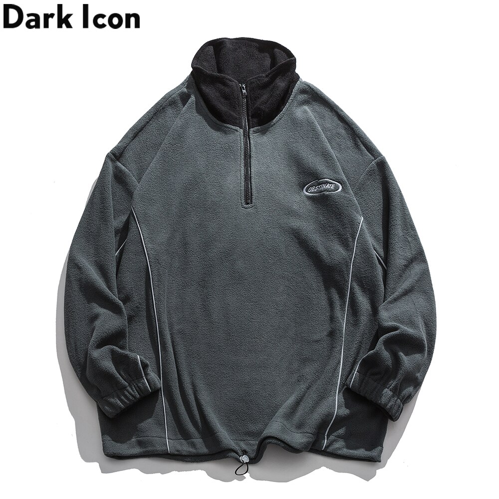 Mörk ikon sherpa broderi halv dragkedja herrtröja tröjor tröjor herr höst streetwear herrkläder