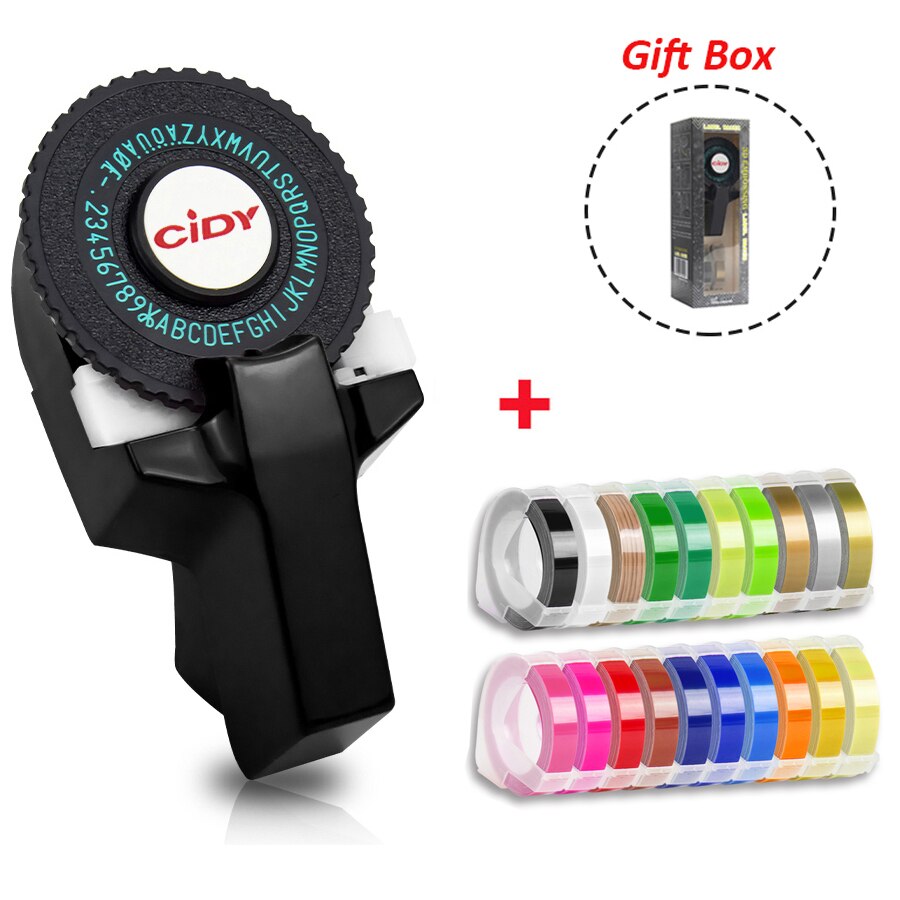 Motex E101-Máquina Manual para hacer etiquetas CIDY, máquina de grabado C101, 20 cintas (9mm x 3mtrs): Black