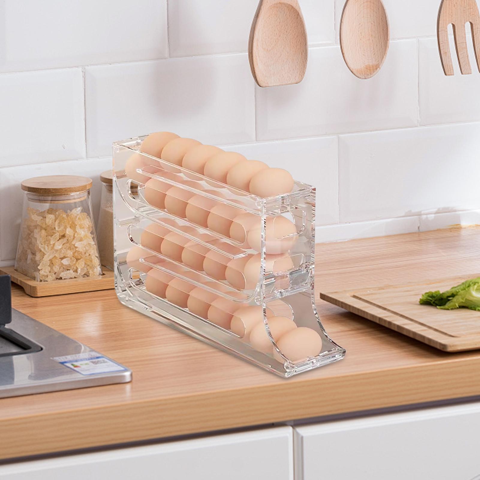 Kühlschrank-Eierhalter mit Automatischer Rollfunktion, Platzsparende Eieraufbewahrungsbox für Kühlschränke und Schränke