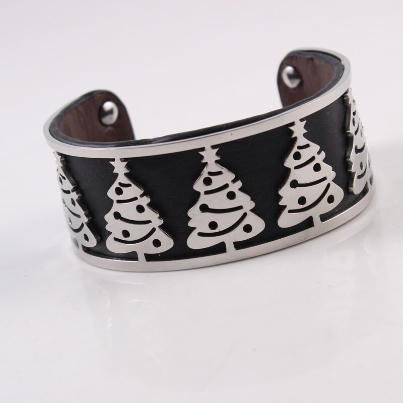 Árvore da vida pulseira de aço inoxidável ajustável georgette bangles intercambiáveis pulseira de couro para presente de jóias femininas: black tree