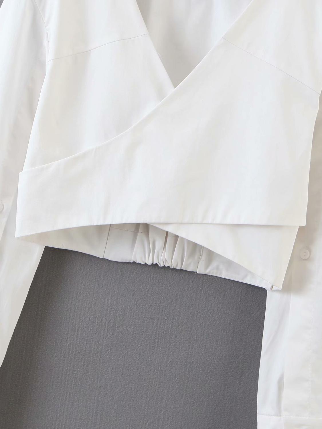 Blusa corta informal para mujer, color blanco, con cuello de pico cruzado, blusa de manga larga para mujer, camisas sin espalda, tops crop LS6541,