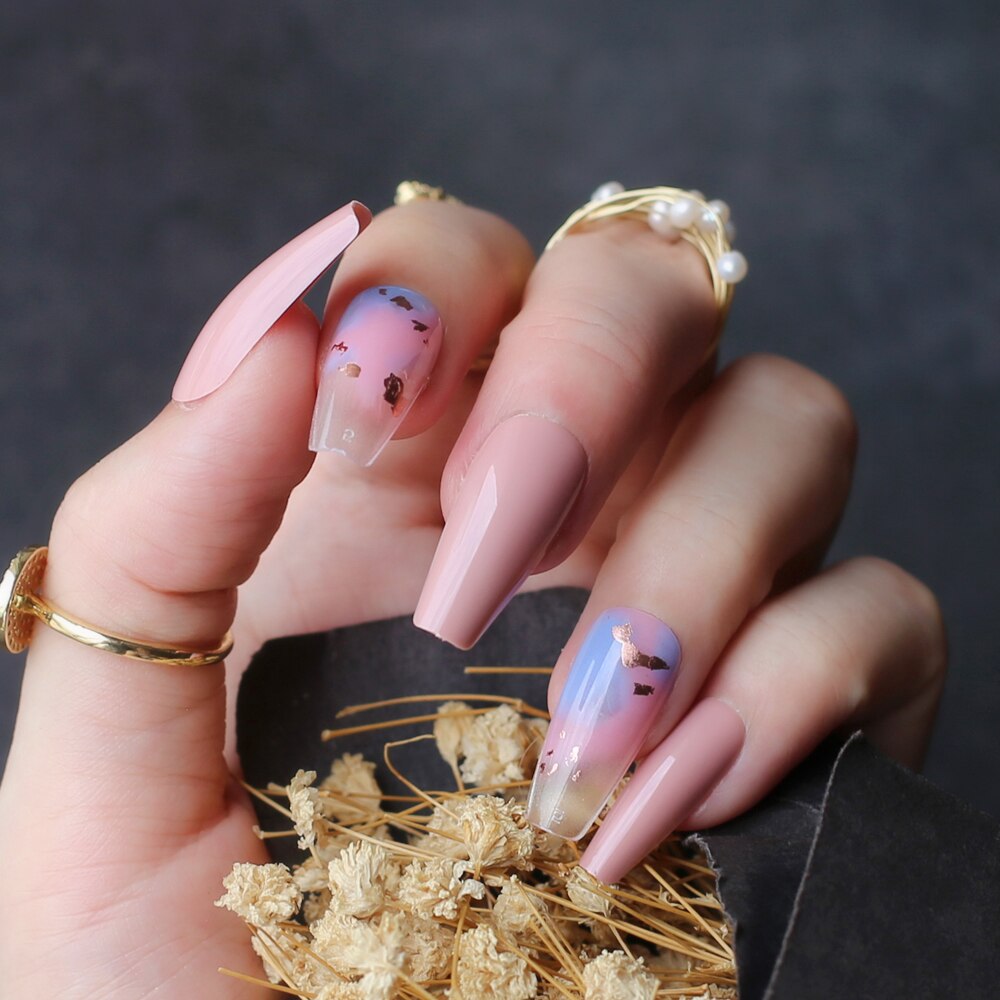 Faux-ongles en rose lavande, accessoire de manucure pour ballerine, longs et en fleurs: S-201
