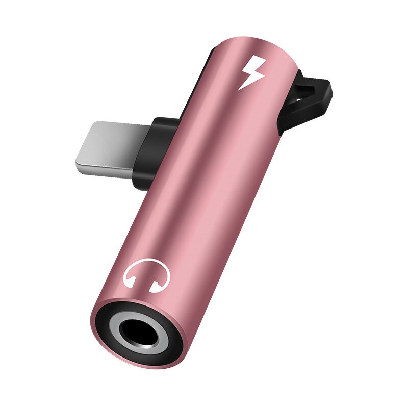 Metalen 2 In 1 Audio Adapter 3.5Mm Koptelefoon Jack Connector Voor Iphone X Xr Xs 11 12 Pro Max 7 8 Plus Se Opladen Converter Adapter: Pink