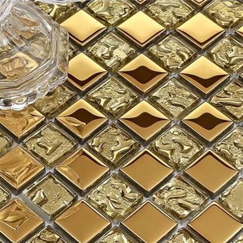 Azulejo de cristal de oro galvanizado para cocina, azulejo de pared de baño contra salpicaduras, cΩ 1904