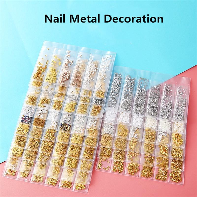 1 pack mix 3d diy ihåliga metallramar nagelkonstdekorationer guld silver nagel strass pärla nitar manikyrtillbehör