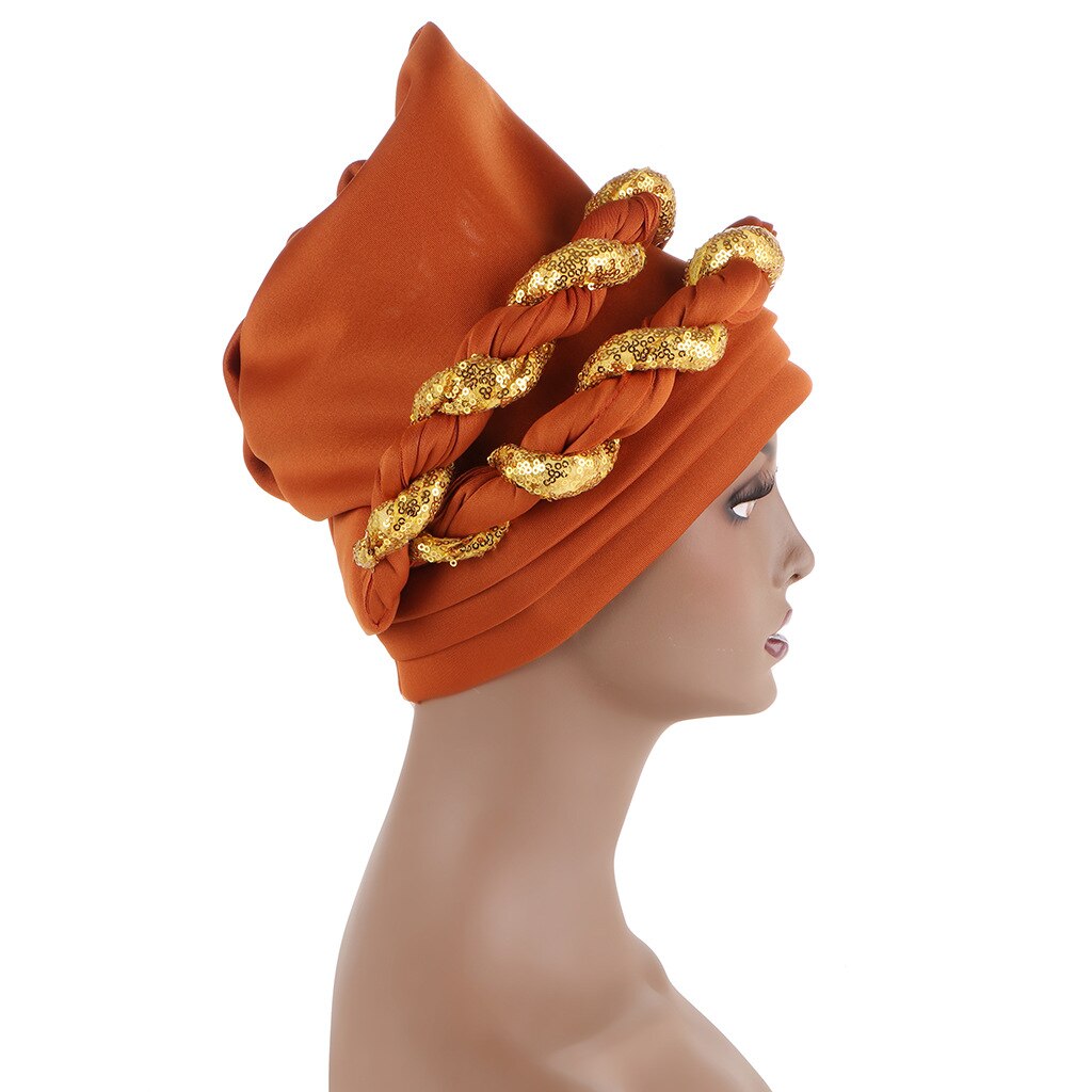 Couvre-chef africain en paillettes pour femmes, Turban, Bonnet musulman, prêt à porter, Hijab, chapeau de mariage