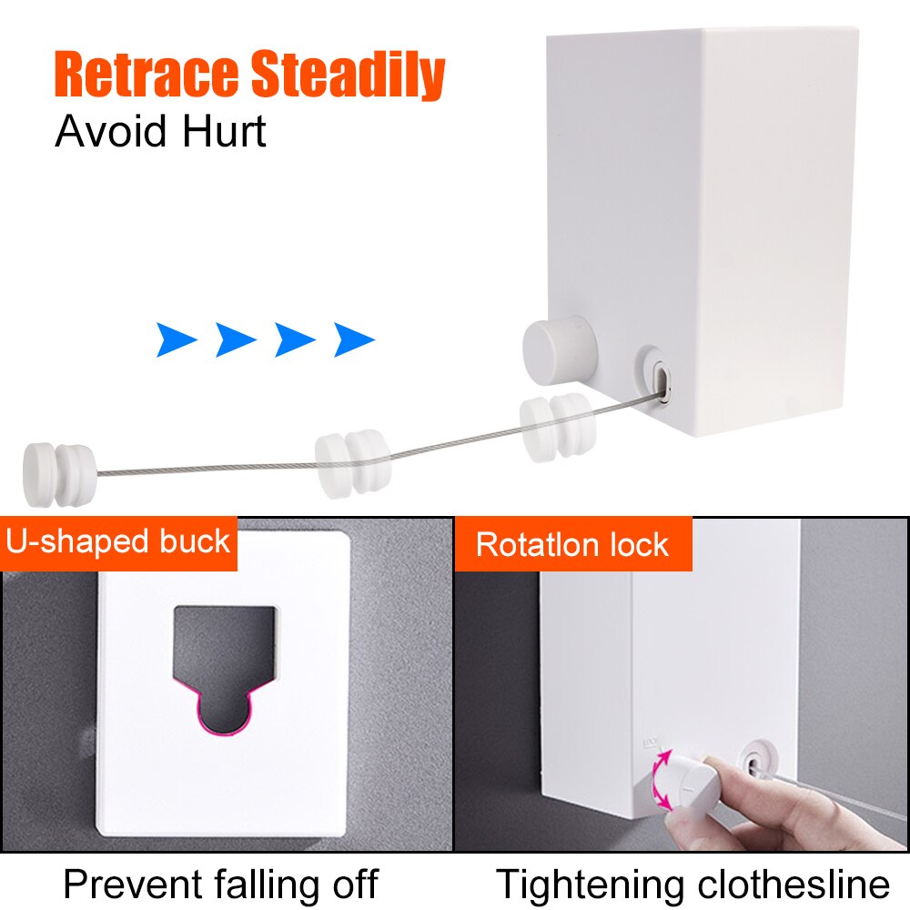 Balcony Invisible Drying Lines Washing Clothes Hanger Laundry Drying Line Wall-mounted Indoor Outdoor Retractable Clothesline 4M