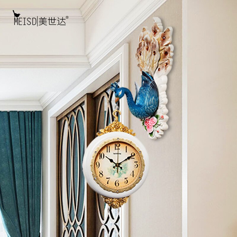 Home Decor Pauw Wandklok Kristal Luxe Woonkamer Horloge Creatieve Persoonlijkheid Kunst Decoratie Wandklok Groot,75 * 65CM