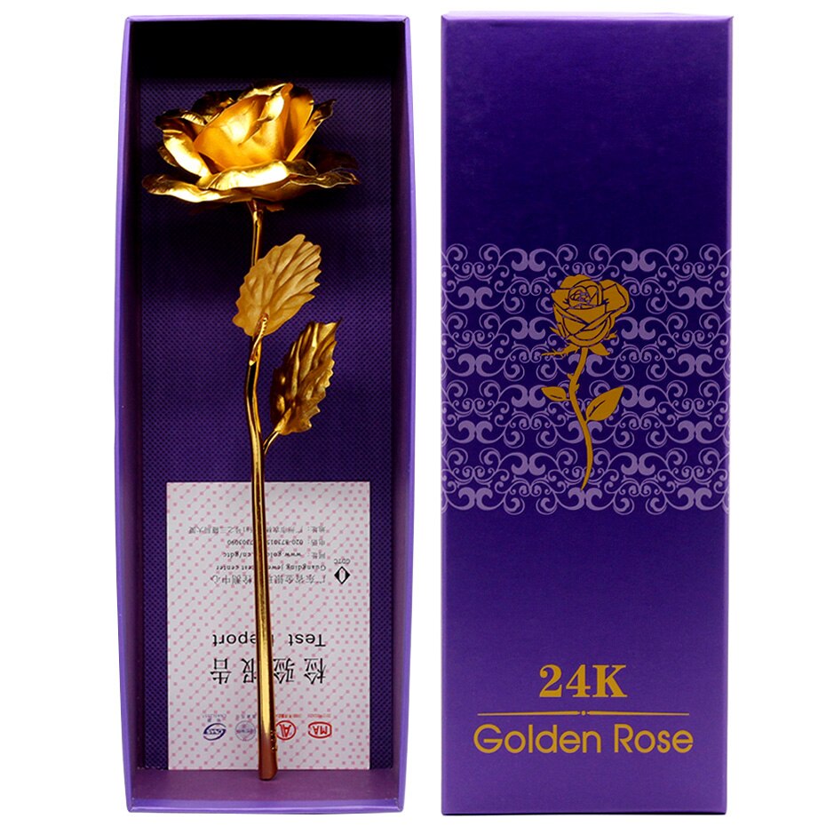 24k Gold Dipped Rose Flower Artificial Flowers Eternal Rose with Stand Forever Love In Box Birthday for Girls: jin se