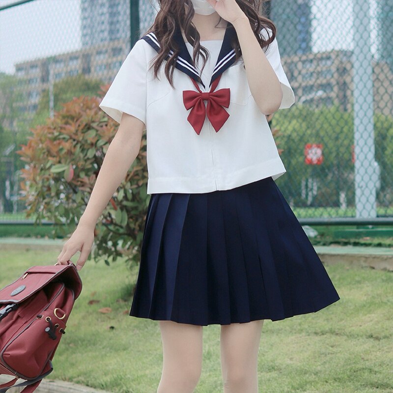 Uniforme scolaire japonais Jk, uniformes de classe de filles blanches de marin de la marine, vêtements d&#39;étudiants Anime Cosplay, costumes de marin, ensemble de jupe plissée