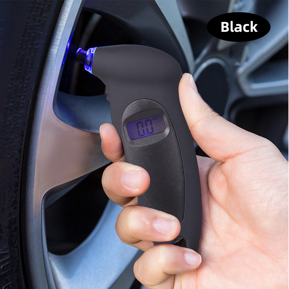 handheld bandenspanningsmeter achtergrondverlichting Hoge precisie digitale monitoring autoband luchtmeter LCD-scherm manometer barometers: Black