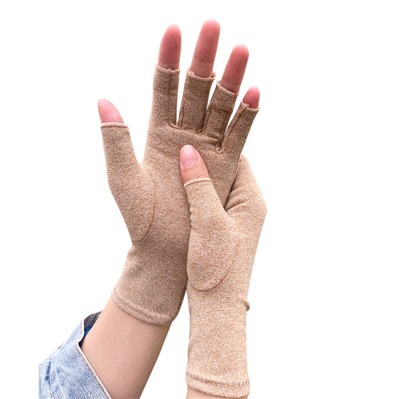 1 Pair Arthritis Gloves Premium Arthritic Joint Pain Relief Hand Gloves Therapy Open Fingers Gloves: BROWN / M