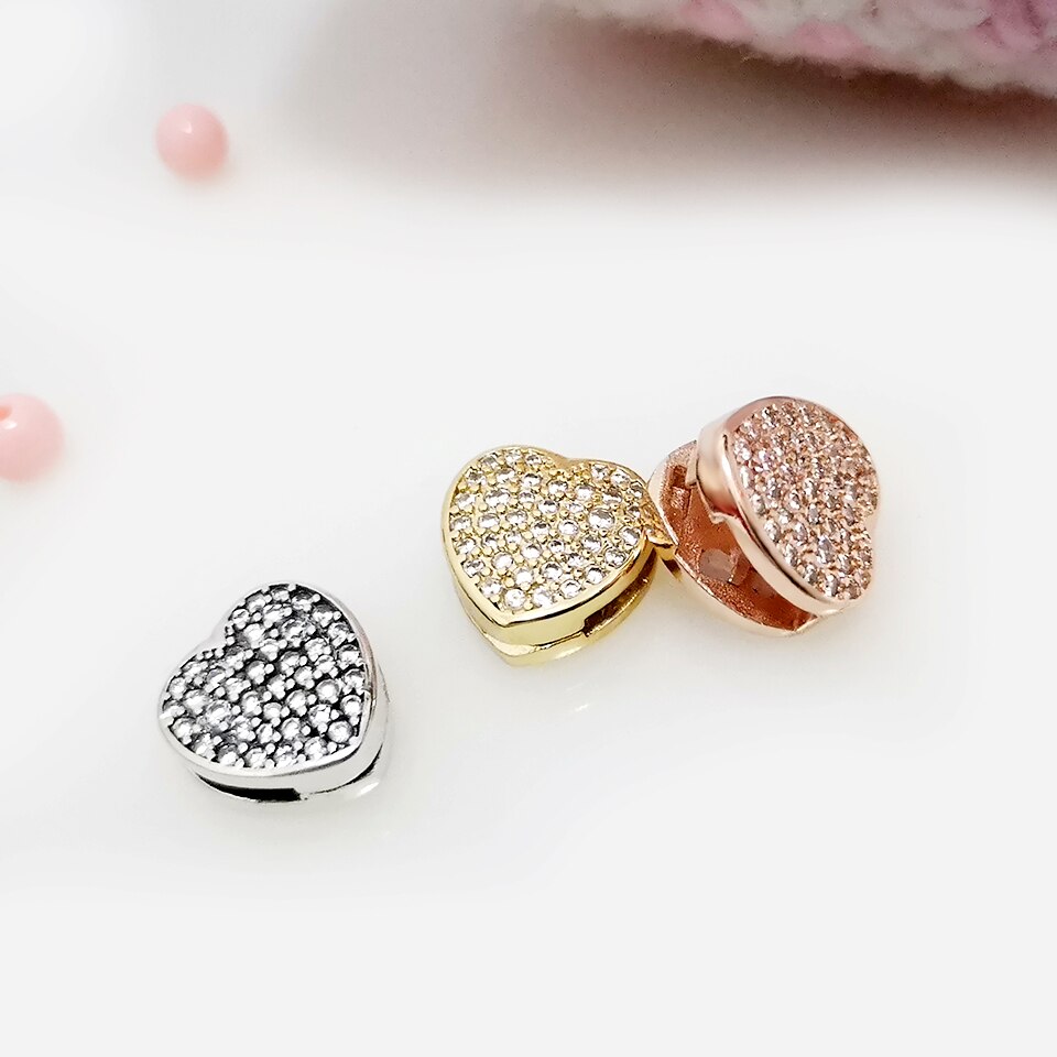 925 Sterling Silber Reize 3 farben Funkelnden CZ Herz-förmigen schnalle Original Reflexion passen Original Silber Armbinde