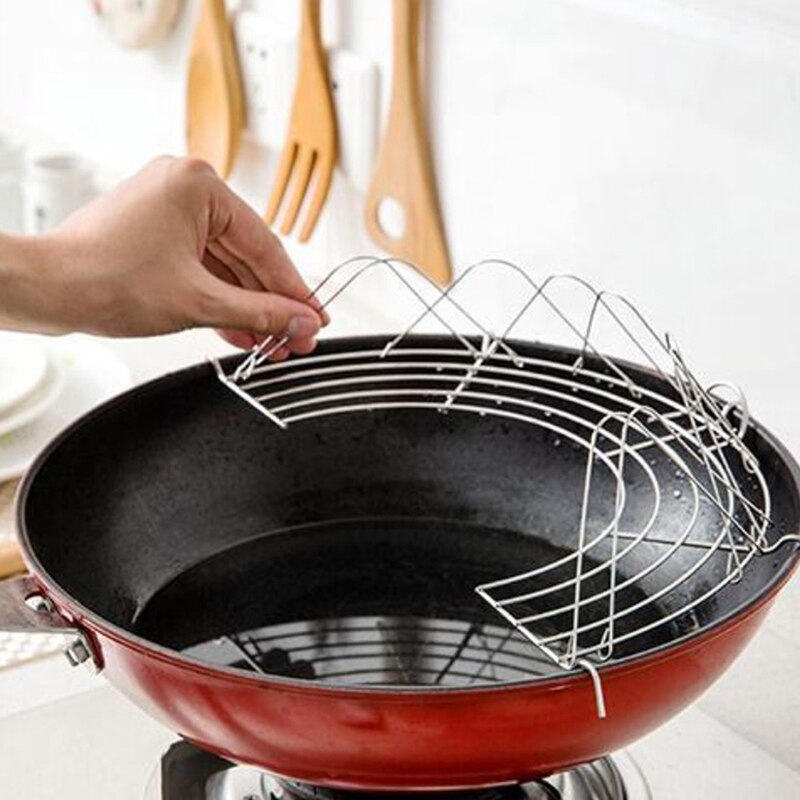 Multi-function Frying Oil Filter Rack Stainless Steel Semicircle Steaming Drain Oil Holder Kitchen Cooking Foldable Gadgets