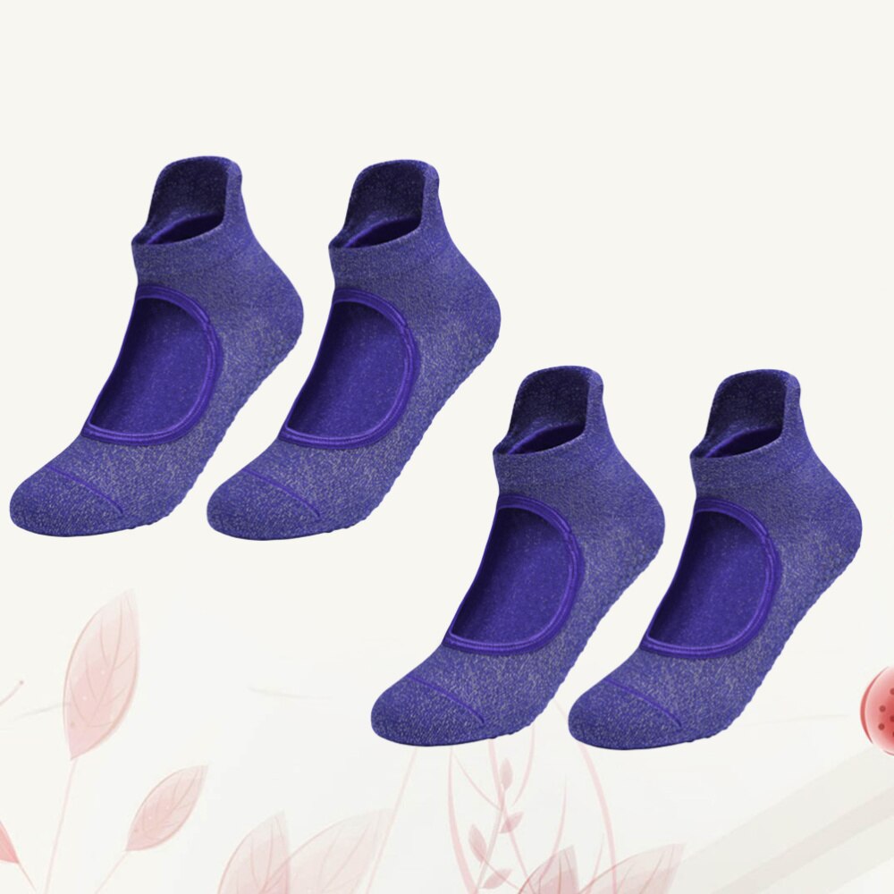 2 Pairs Non-slip Open Instep Socks Cotton Yoga Socks Indoor Breathable Fitness Socks (Purple)