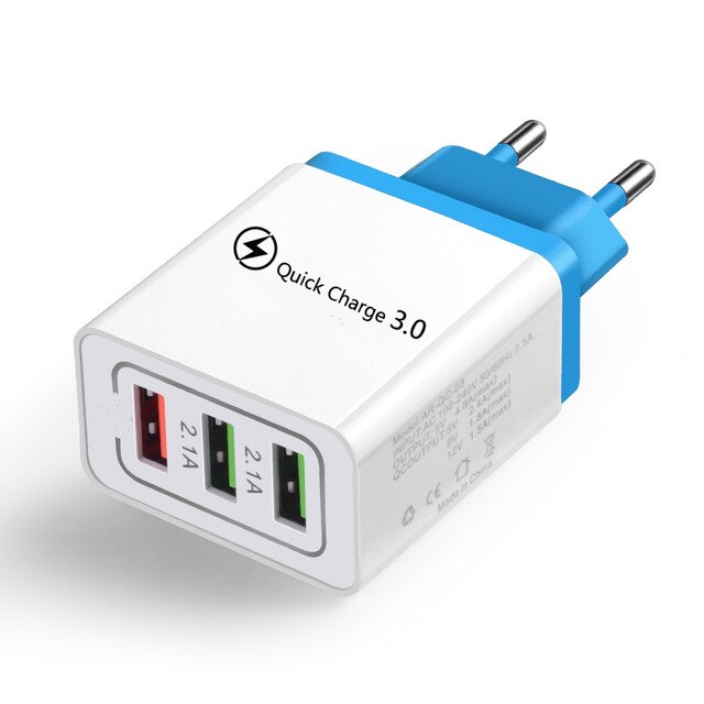 Cargador USB de carga rápida 3,0 QC 3,0 para teléfono móvil, cargador de pared para iPhone 11 X XS 8 7 Samsung S8, adaptador USB de 3 puertos: blue 3 ports