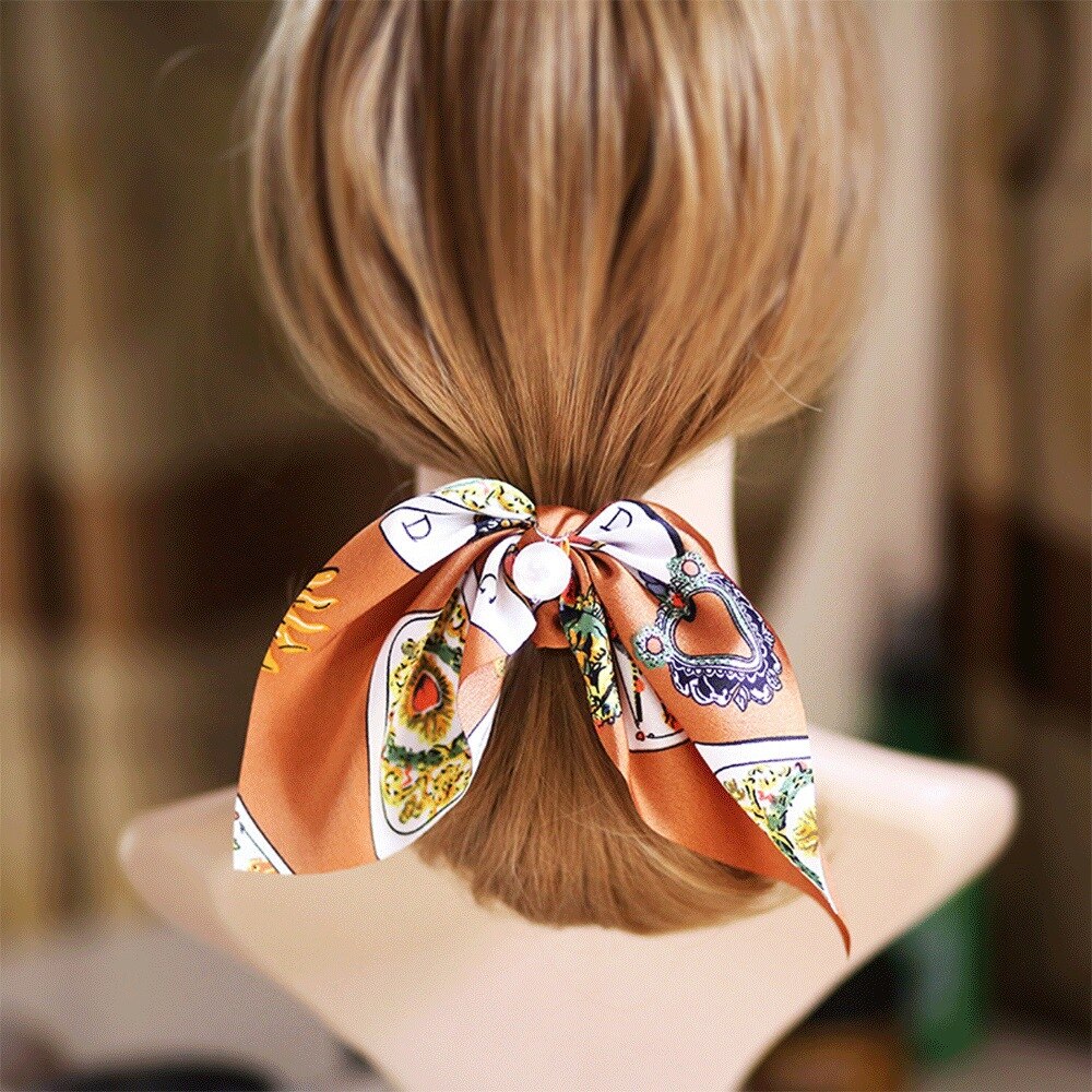 Diadema de gasa con nudo de arco elástico para mujer y niña, bandanas con perlas, lazos para el pelo, coletero, accesorios para el cabello