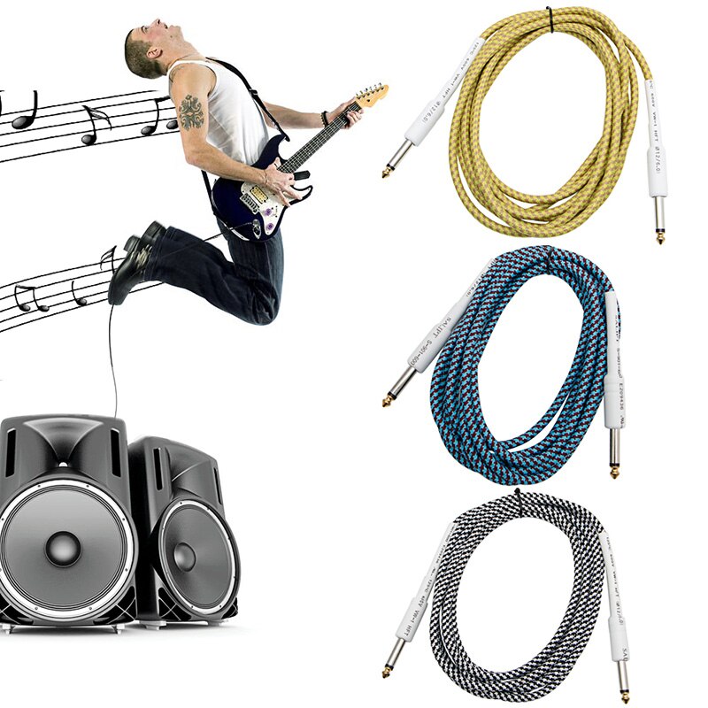 10ft gitaar bas 6.35mm 1/4 "mono mannelijk naar audiokabel gevlochten draad cord