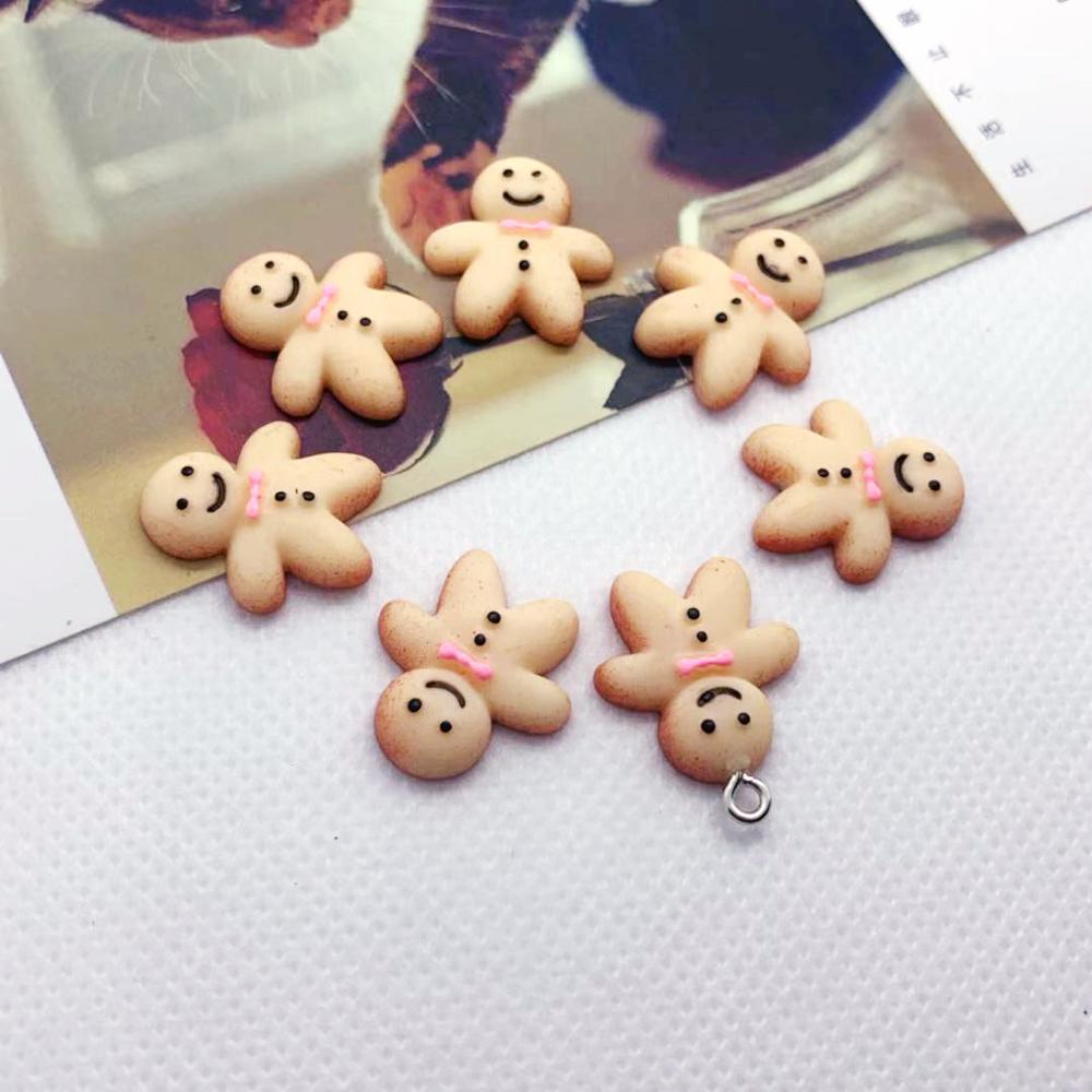 10pcs 17*19mm Lovely Resin Simulation Gingerbread Man Cookie Charms For DIY Flatback Cabochon Phone Case Keychain Accessories