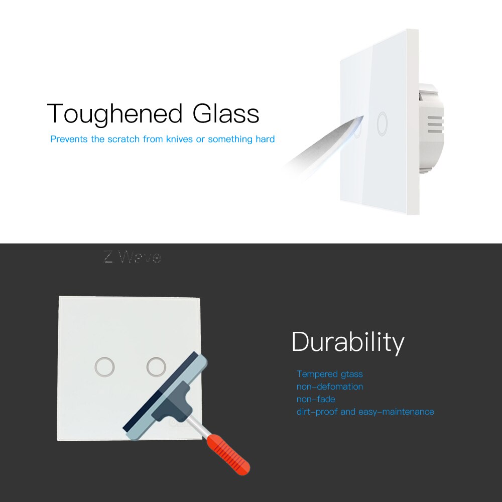Z-wave Plus Wall Light Switch 2CH Gang Home Automation Z Wave Wireless Smart Remote Control Light Switch NAS-SC02ZE