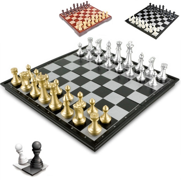 Super Big Home International Chess Set Magnetic Foldable Board With Golden Silver Chess set