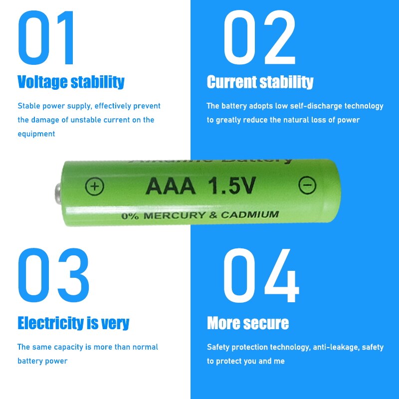 1-4PCS Brand AAA Battery 2100mah 1.5V Alkaline AAA rechargeable battery for Remote Control Toy light Batery