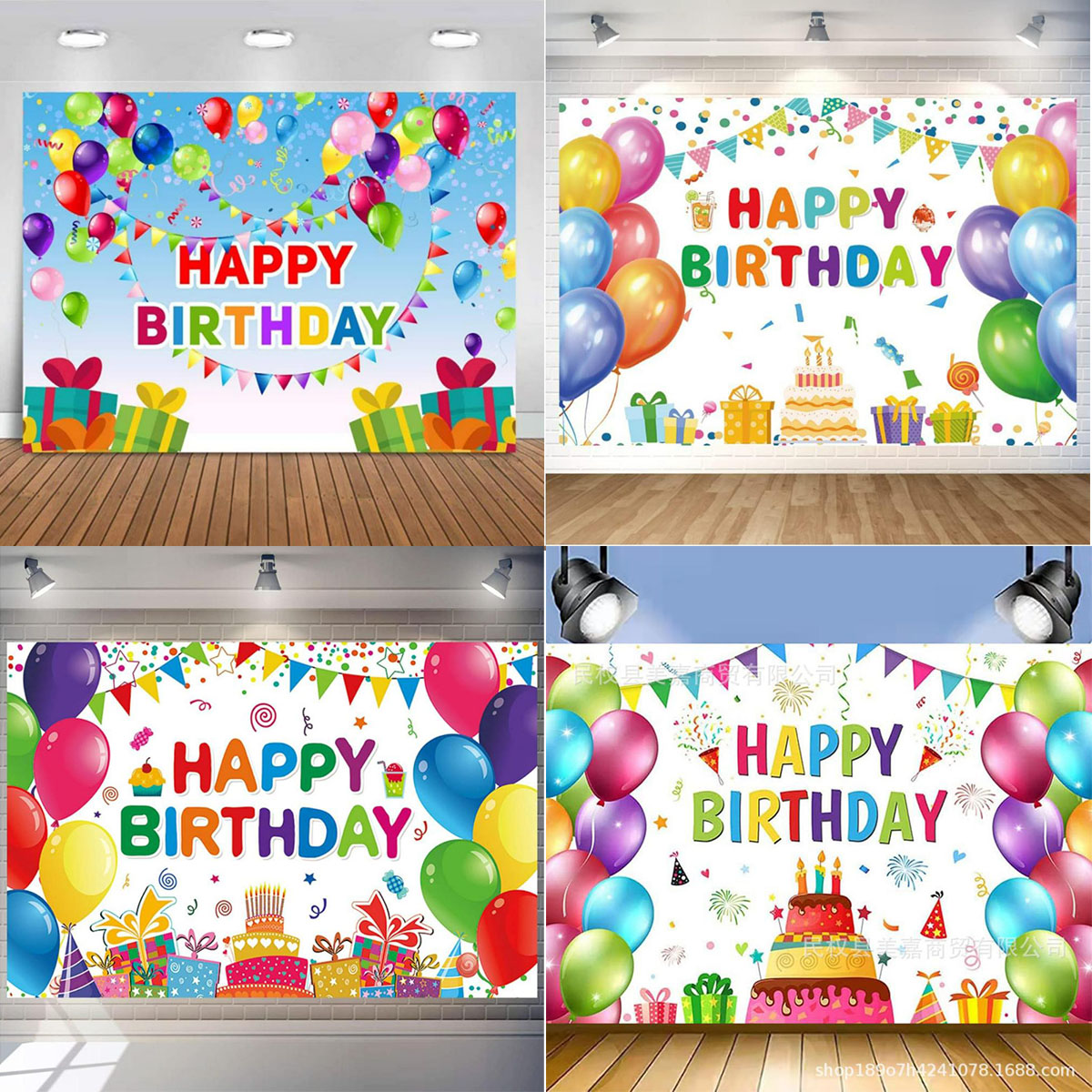 Fondo de feliz cumpleaños para niños, telón de tela, cortina de puerta, decoración de de primer cumpleaños, Fondo de foto de un pastel, globos de colores