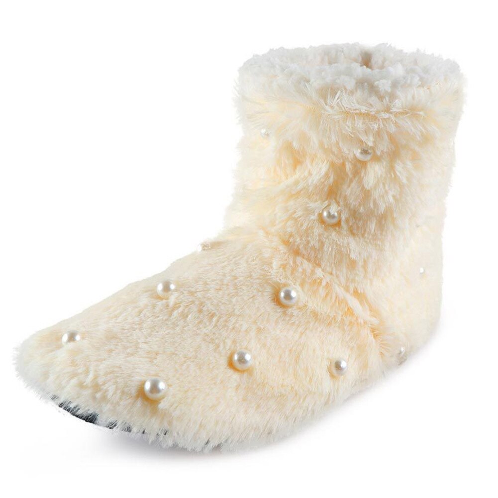 Nyaste kvinnor dam tofflor stövlar plysch mjuk varma fleece golvstrumpor tossor pärla golv skor