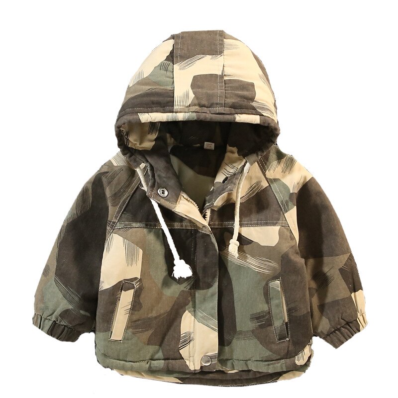 Buitenlandse Jongen Dikke Jas Herfst En Winter Kleding Kinderen Camouflage Korte Plus Fluwelen Windjack Jongen Tij