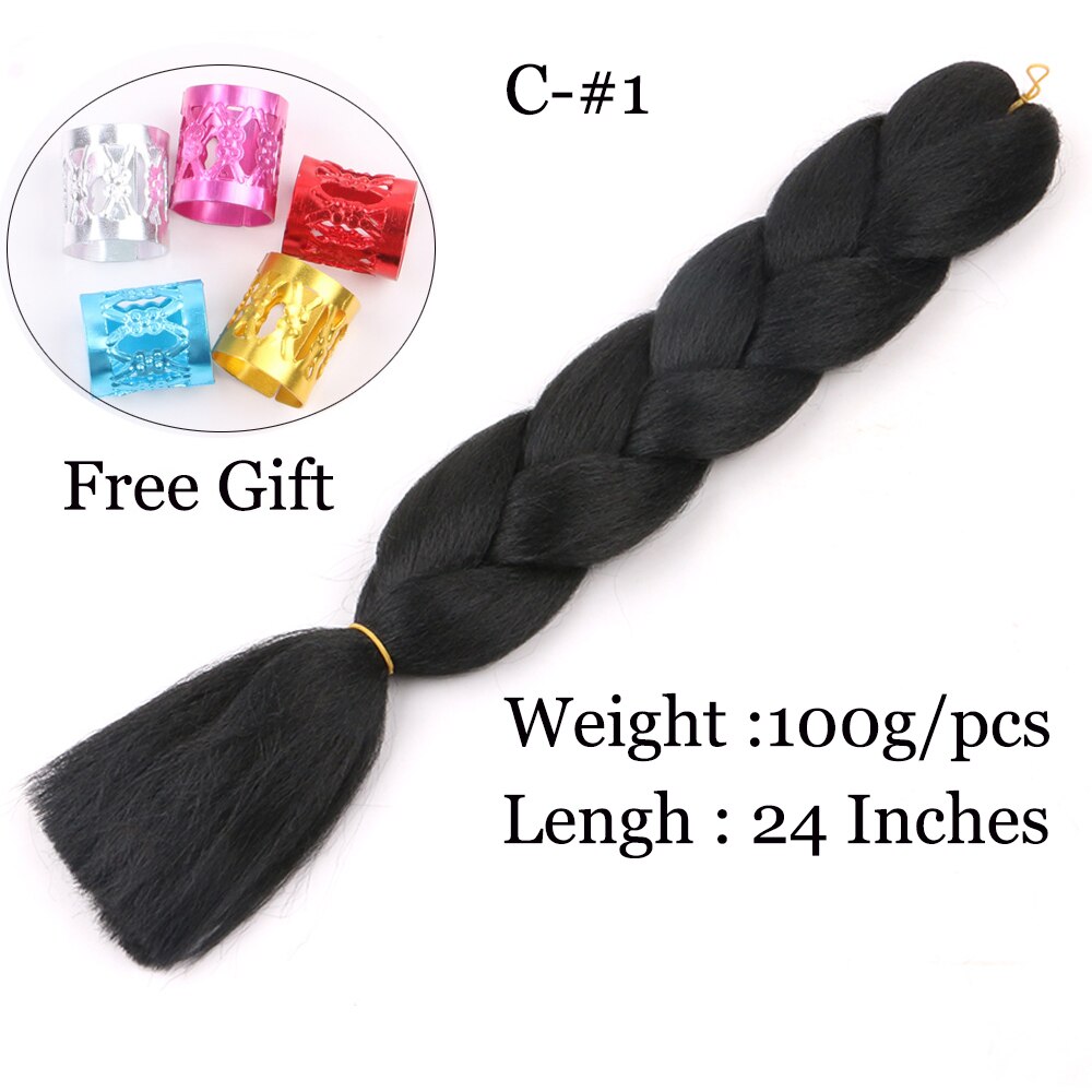 Pelo trenzado Jumbo de ganchillo sintético de baja temperatura, fibra sintética ignífuga para trenzas de fibra en caja, extensiones de cabello 100g: # 1