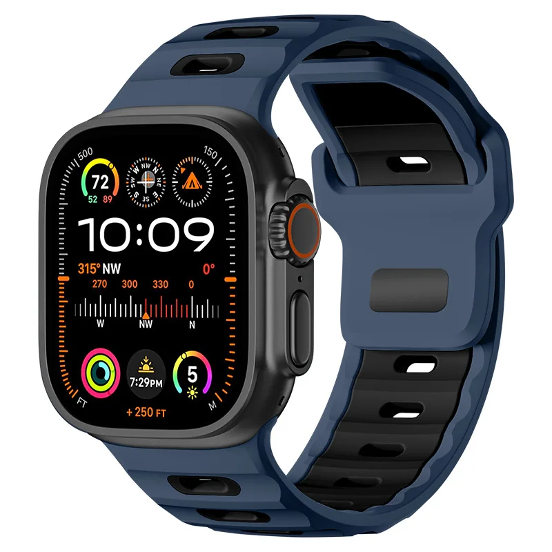 Bracelet en Silicone pour Bracelet de montre Apple 44mm 45mm 41mm 40mm 49mm 42mm 38mm, Bracelet Correa iWatch série Ultra 2 SE 10 9 8 7 6 5 4 3: Blue White / 22mm