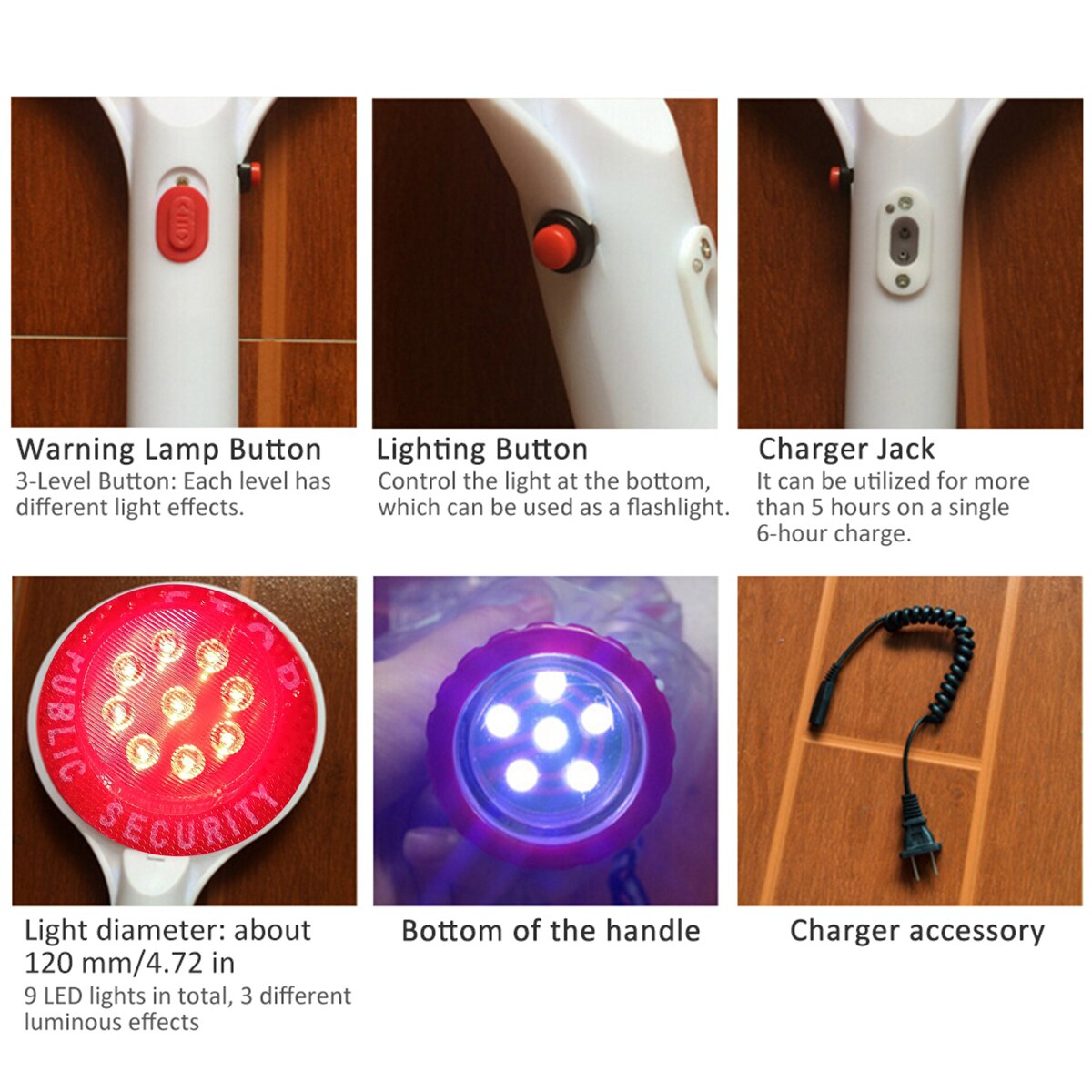 16x32x4cm Multifunction Handheld LED Traffic Sign Signal Stop Light Rechargeable Car Reflective Warning Sign Flashlight US/EU