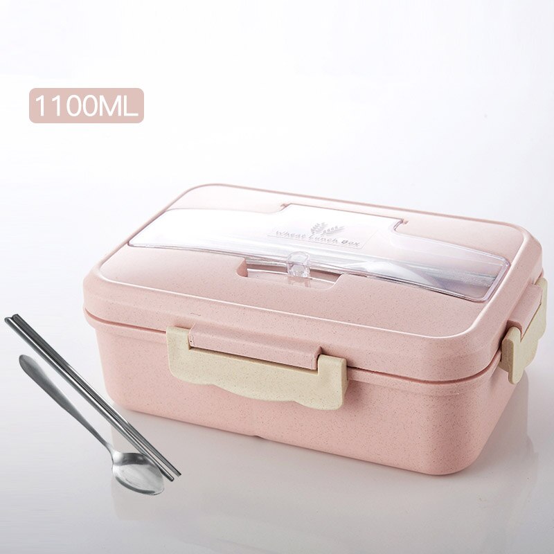 MICCK Draagbare Bento Box Voor Kinderen Lekvrij Voedsel Container Lunchbox Voor Picknick Tarwe Stro Voedsel Container Keuken Accessoires: A Pink