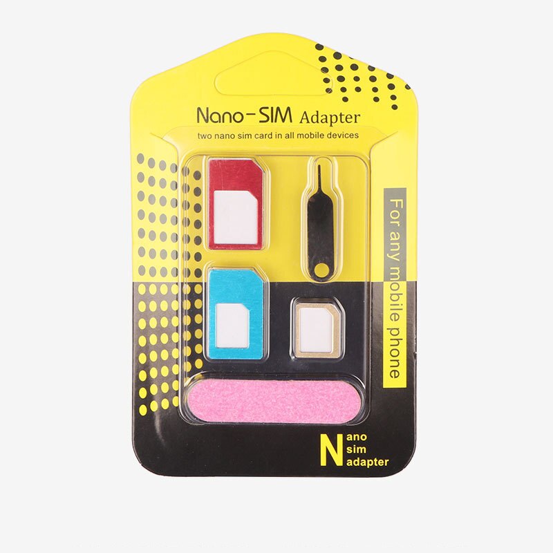 Nano Micro Sim Adapter 5-In-1 Metalen Card Case Mobiele Telefoon Card Sleeve Kleine Kaart Om Grote card Slot Restorer Standaard Sim-kaart: 5 in 1