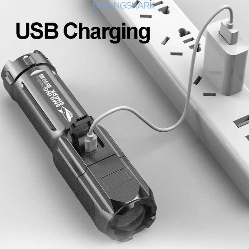 Superlys multifunksjons lommelykt abs sterkt lysfokuserende ledet lommelykt utendørs bærbart hjem innebygd batteri oppladbart