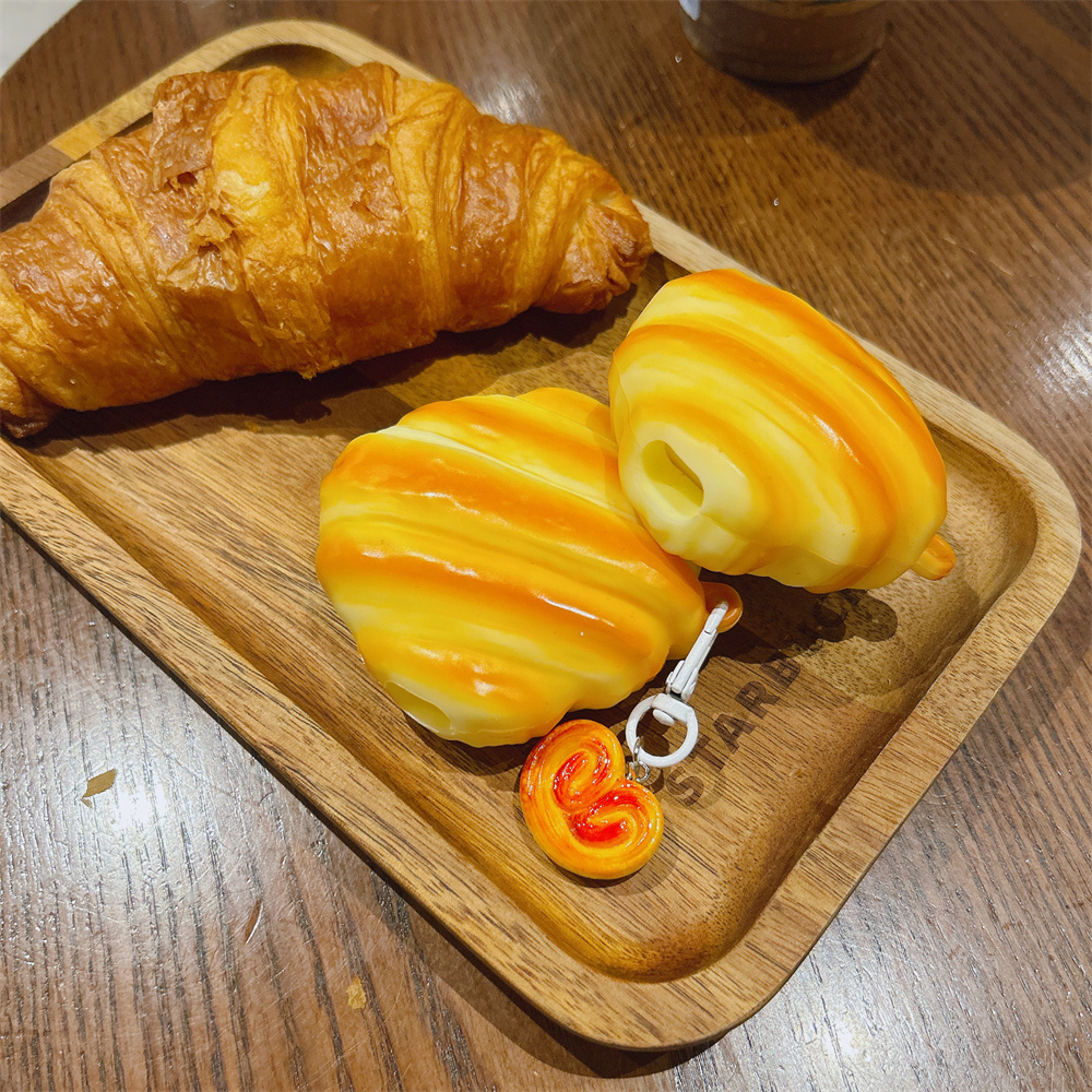 Für Apple AirPods 1 2 3 4 Pro 2 Hülle 3D Croissant Silikon Kopfhörer Schutzhülle mit Anhänger Kopfhörerhülle