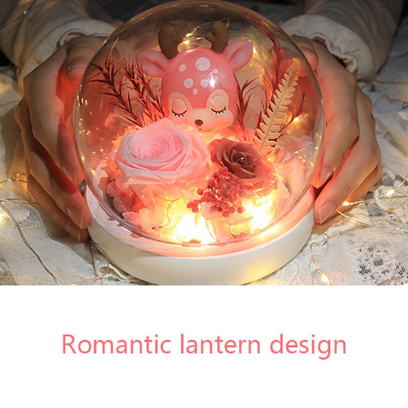 Fawn Eternal Flower Rose Eternal Flower Glass Cover Box Decoration Valentine's Day Wedding Decoration!