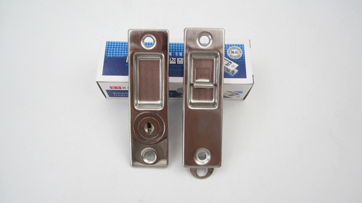 Model 2000 aluminum lock short hook lock double-sided aluminum alloy door and window lock hook lock stainless steel with key