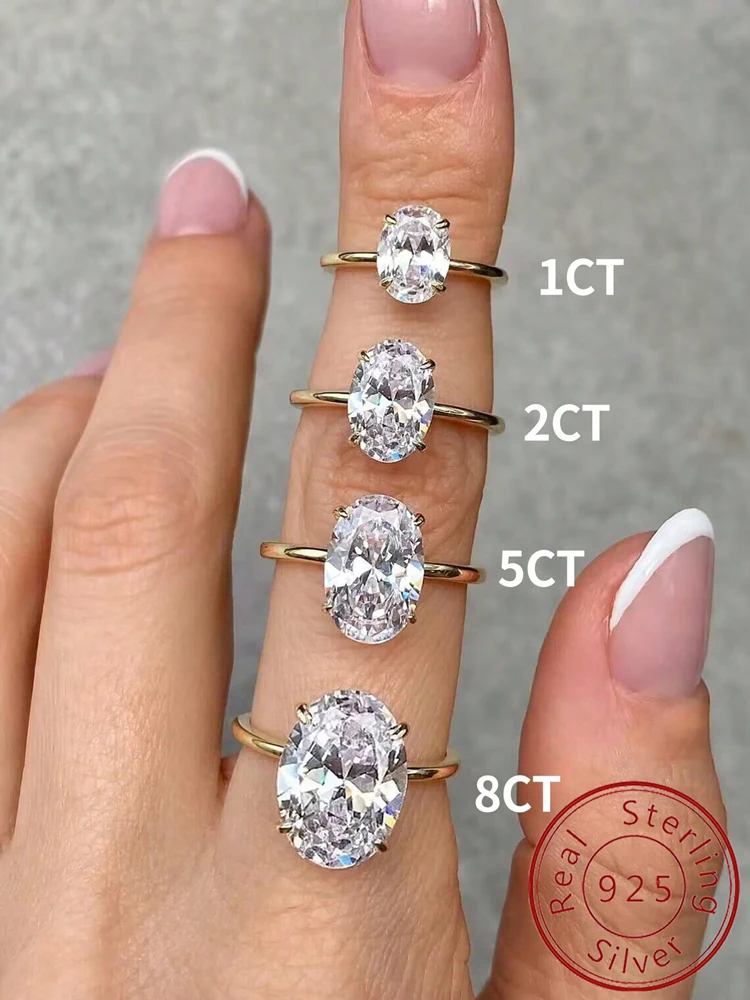 Anillo de Plata de Ley 925 de lujo con circonita de 1-8CT, precioso anillo de piedra ovalada para mujer, compromiso, boda, joyería fina de lujo de