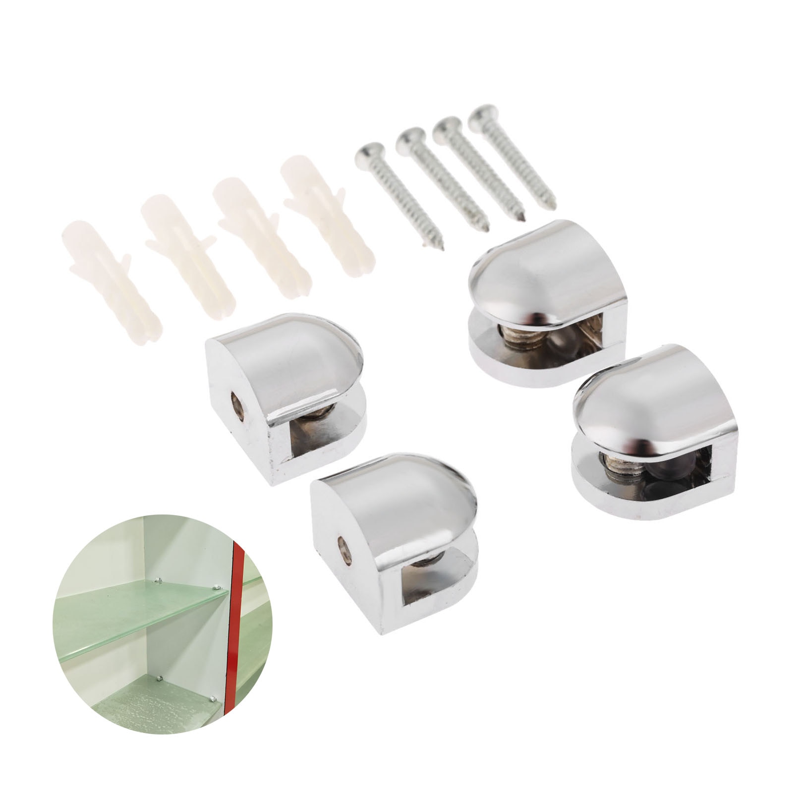 4 st/set utrymme glasklämmor justerbara väggmonterade glashylla klämfäste 5-6mm glastjocklek hållare 20mm x12mm x19mm