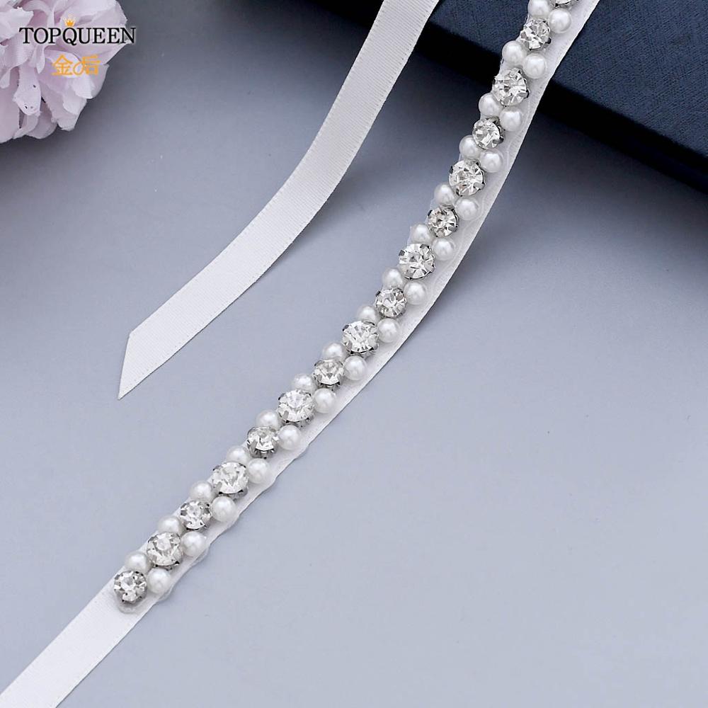 TOPQUEEN Wedding Belt for Bride Dress Pearl Rhinestone Trim Crystal Female Accessories Women Party Belt Bride pearl ribbon S381