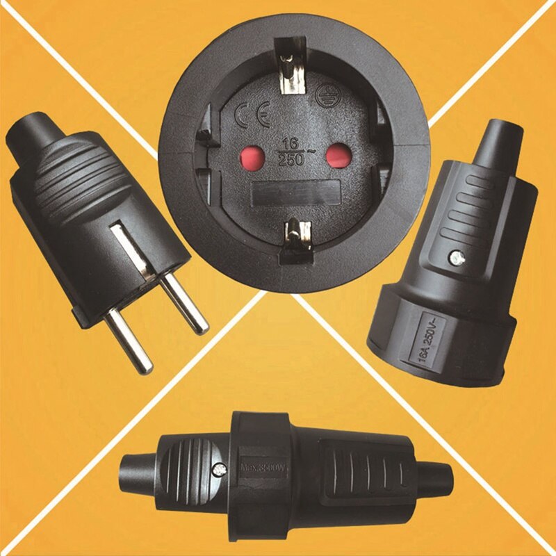 16A 250V EU Germany Multifunction Electrical AC Power Adaptor Socket PVC Flame Retardant Travel Home Wiring Female Plug