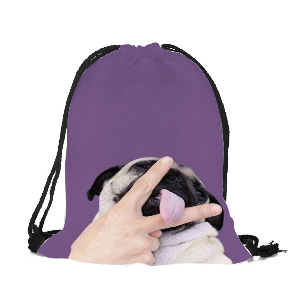 Pug Dog-Mochila con estampado 3D para mujer y niña, bolsa de viaje con cordón, de poliéster ecológico,: 013