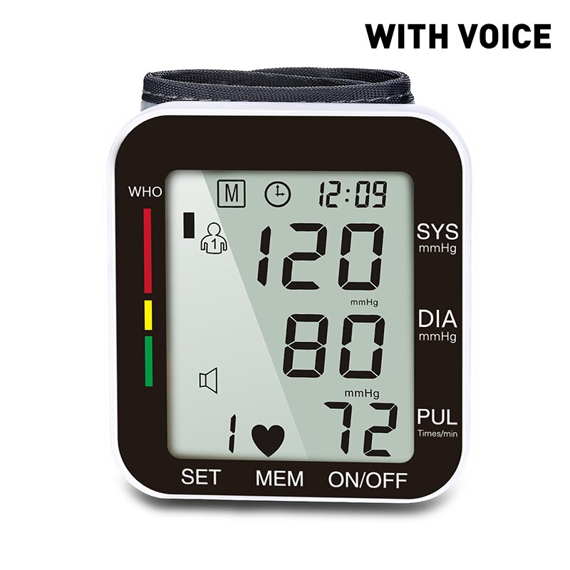 Electric Tonometer Wrist Blood Pressure Monitor Stringmeter Pressure Meter Measurement Digital Tensiometers Tensiometro: BLACK WITH VOICE