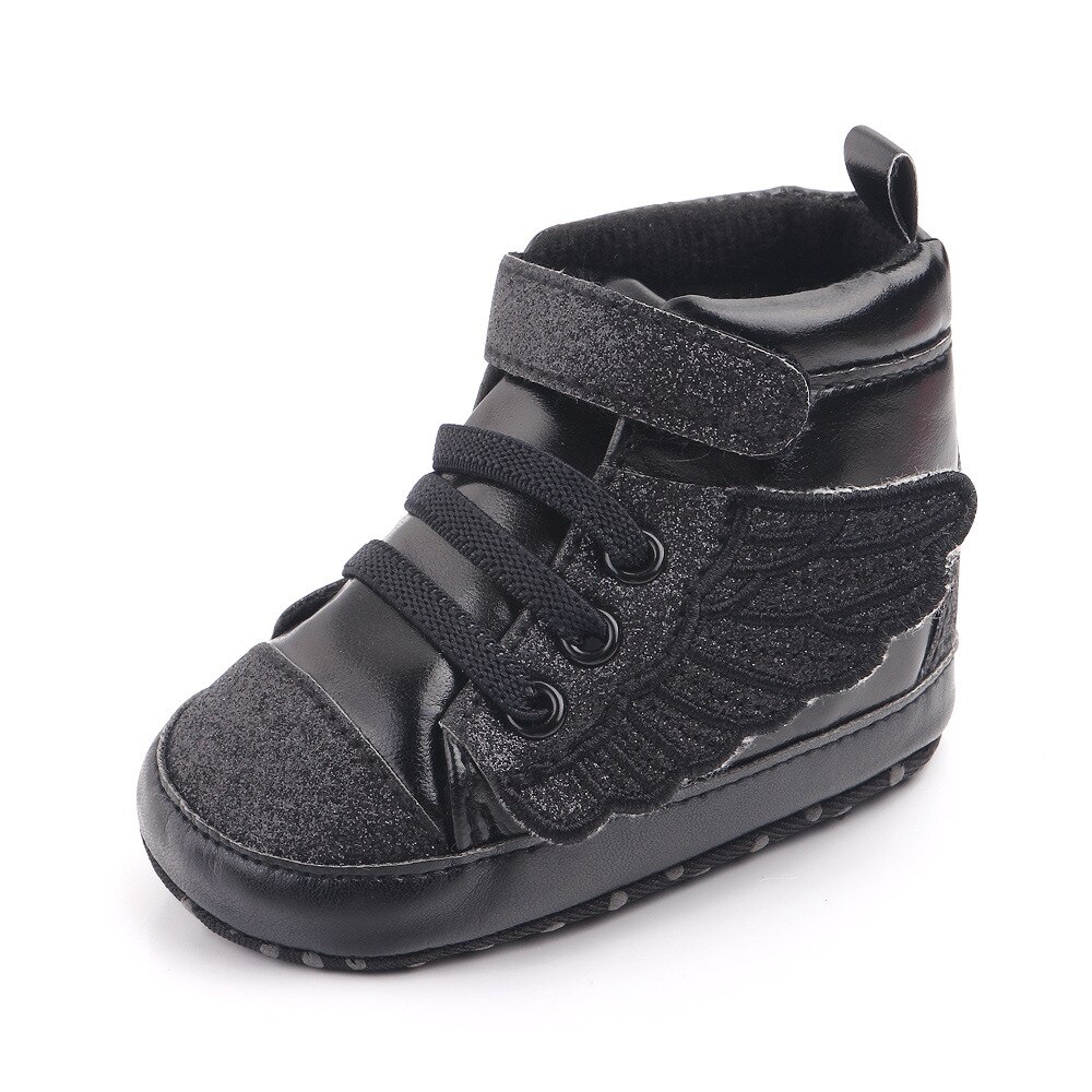 -né bébé garçon bottes formation enfant en bas âge formateurs Tenies chaussures pour 1 an chaussons bébé butin chaussures avec des ailes: Black / 7-12 mois