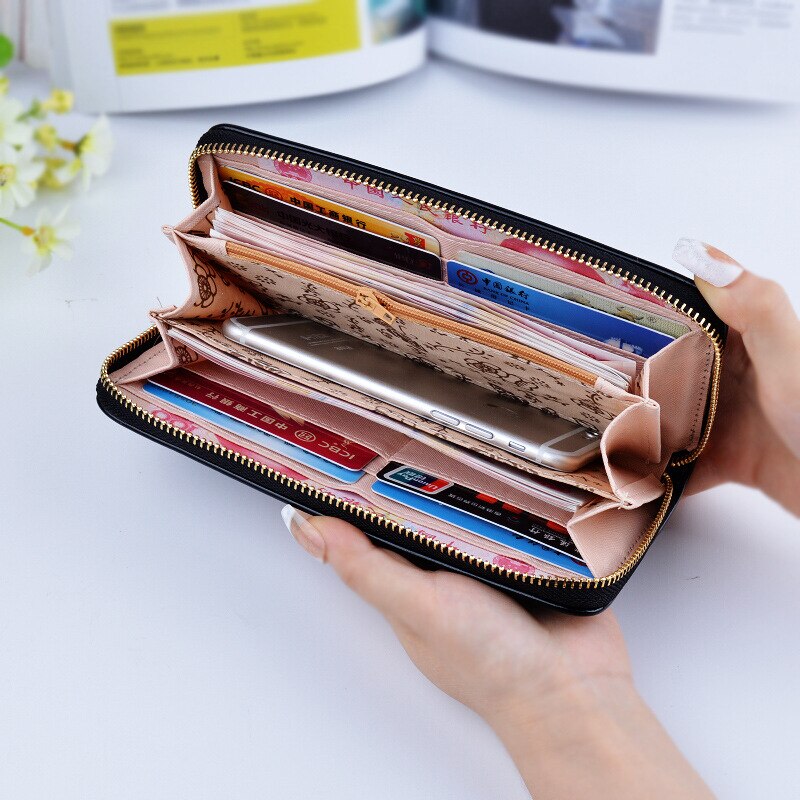 Ladies Zipper Purse Large Capacity Practical Hand Wallet Woman PU Leather Female Long Section Wallet