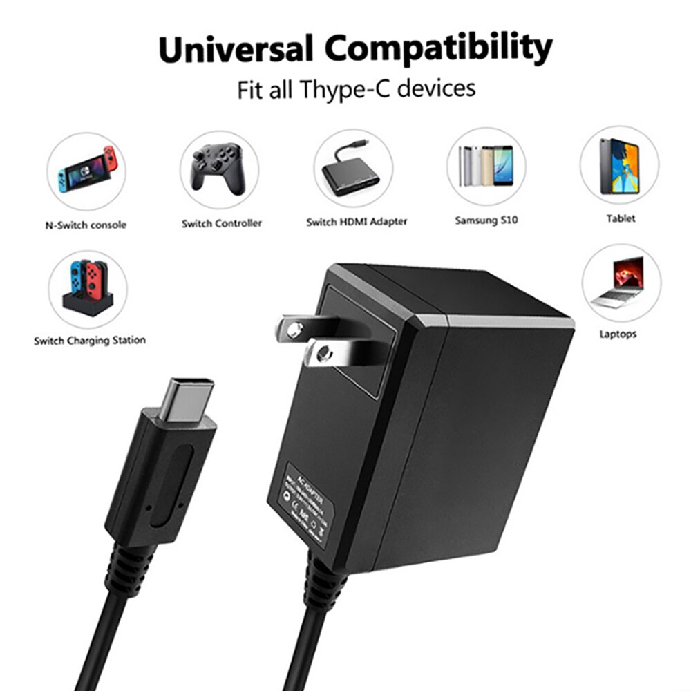 Adaptador de fuente de alimentación USB tipo C, enchufe de la UE/EE. UU., 5V2.4A, para consola de juegos Nintendo Switch NS, 100-240V